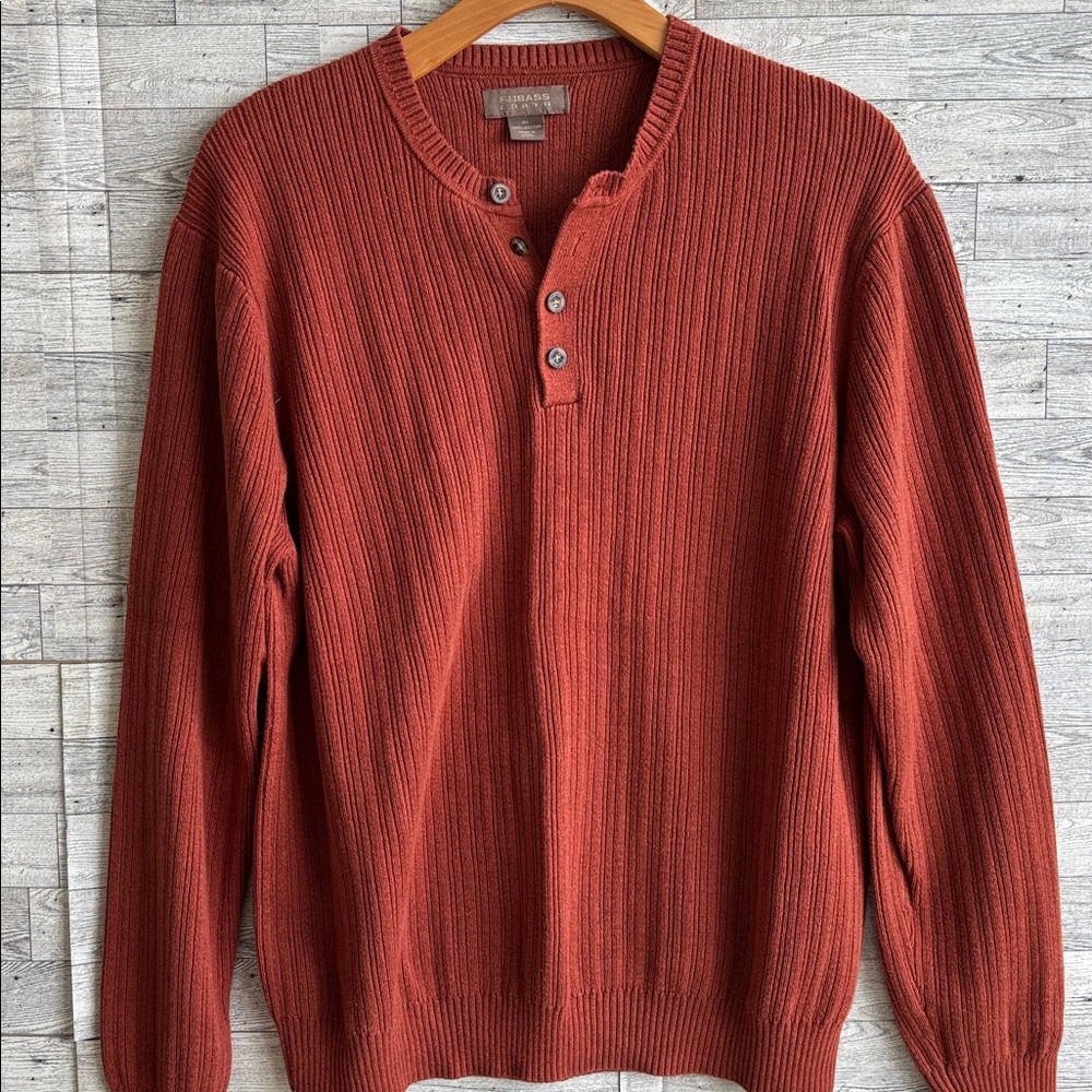 Thermal Henley sweaterโ GH Bass Long Sleeve Ribbed Knit men's XL Rust Vintage